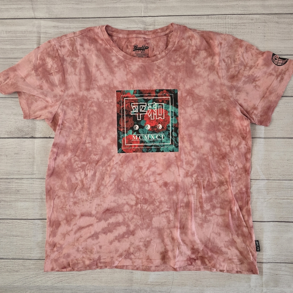 Brooklyn Cloth Mens MCMXCI Roses Graphic Tie Dye Pink Red T-Shirt X Large